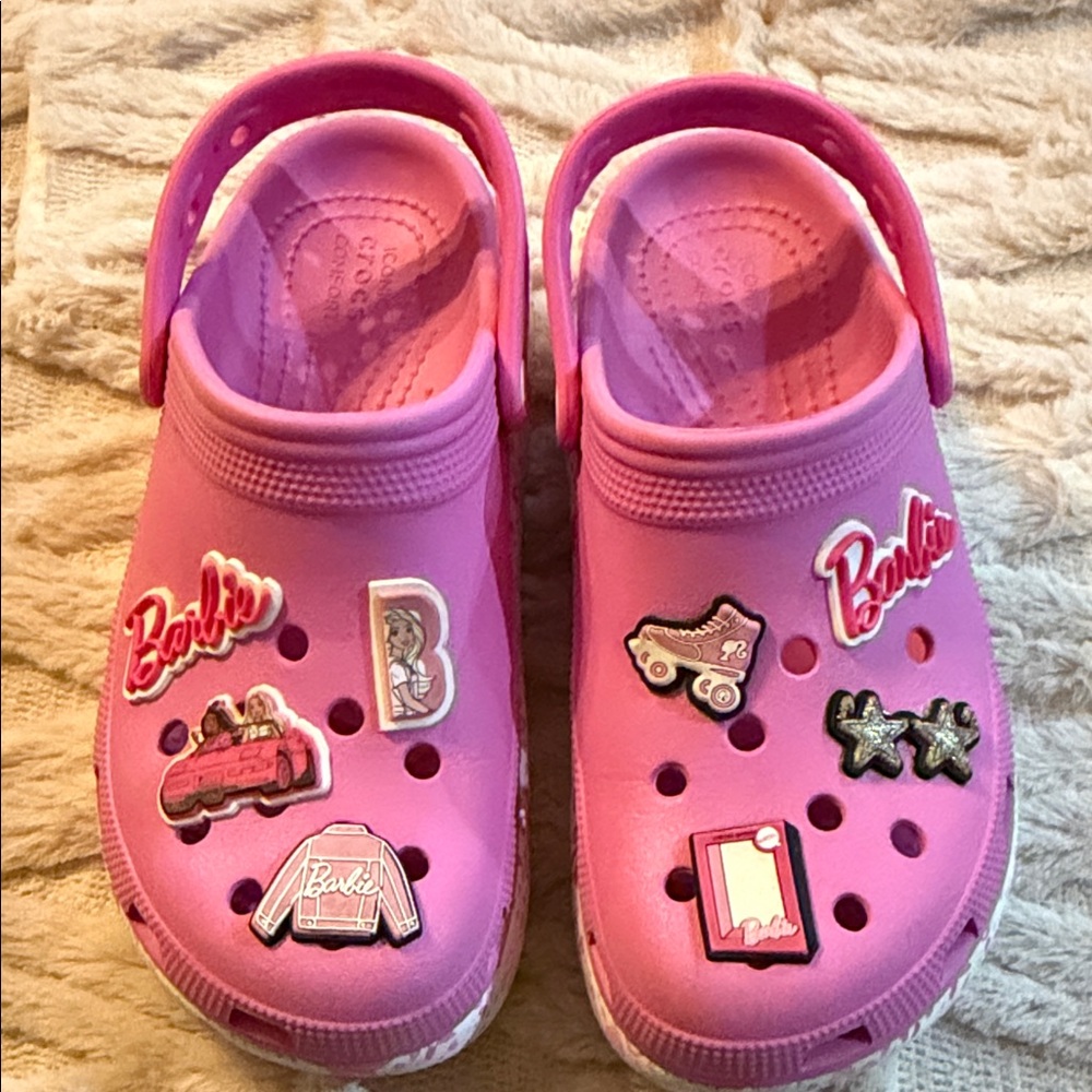 Barbie Pink Platform Crocs with Barbie Jibitz